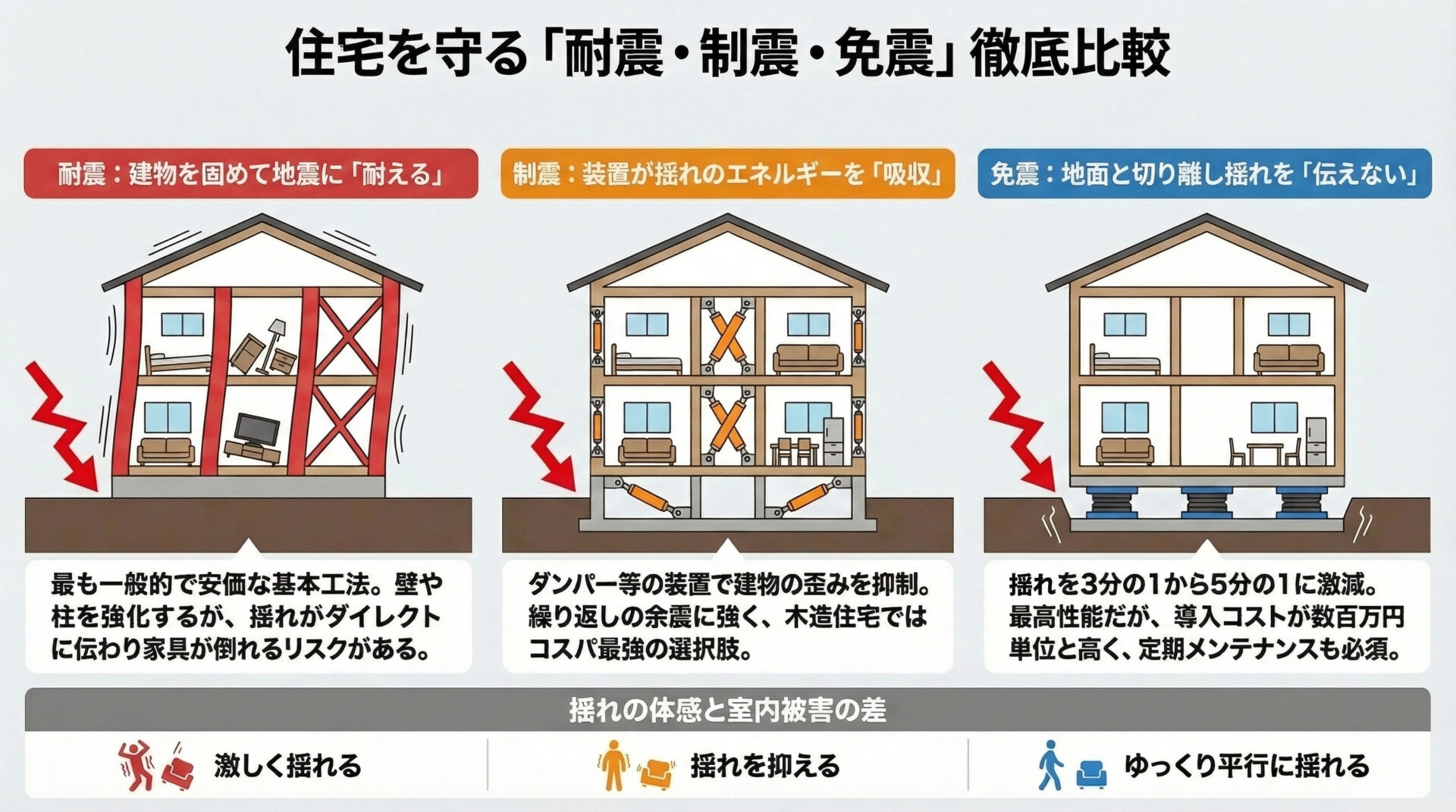 「耐震・制震・免震」比較